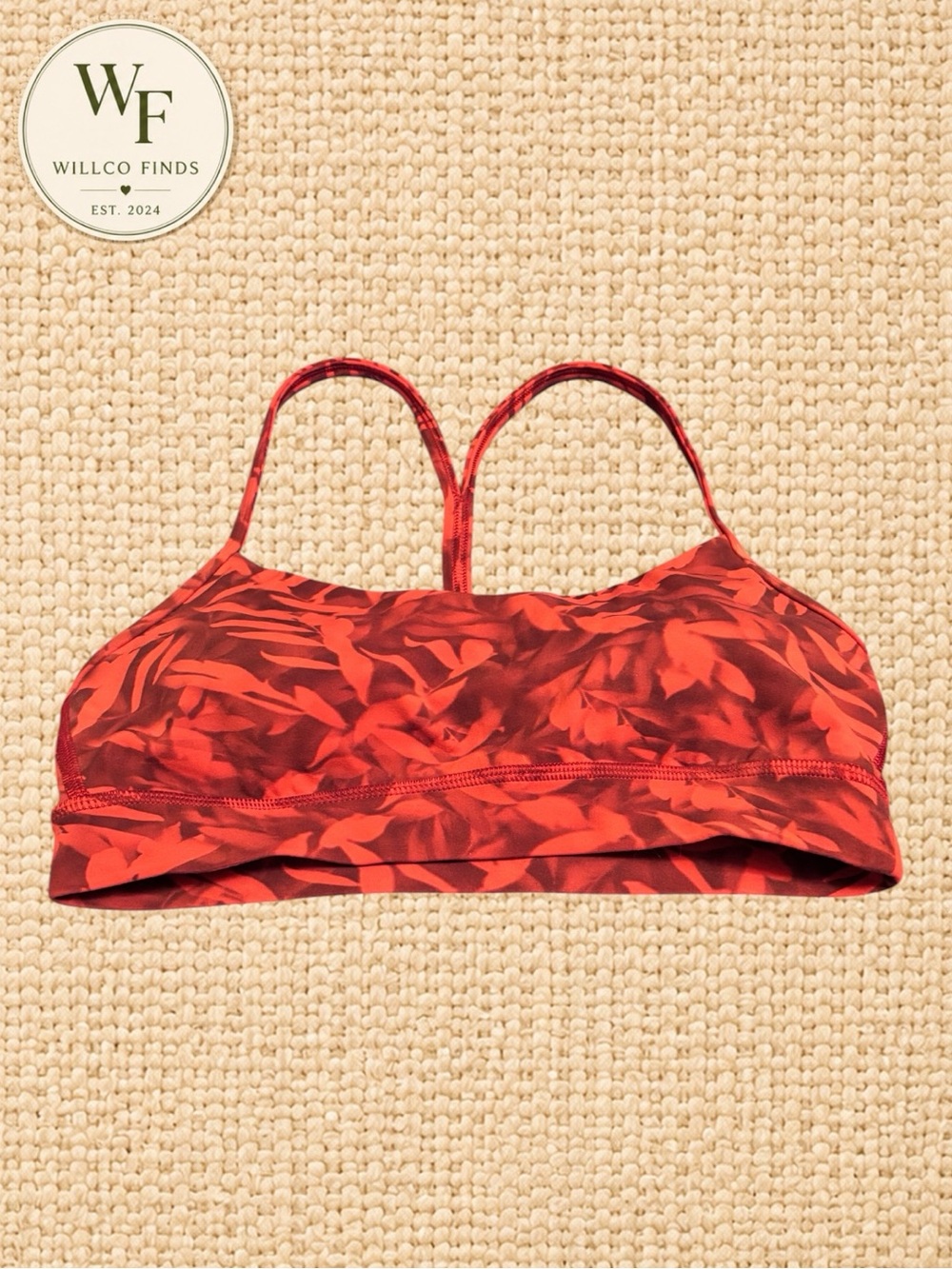 Lululemon Women’s Red Floral Sports Bra Yoga Strappy Low Support Athletic Top